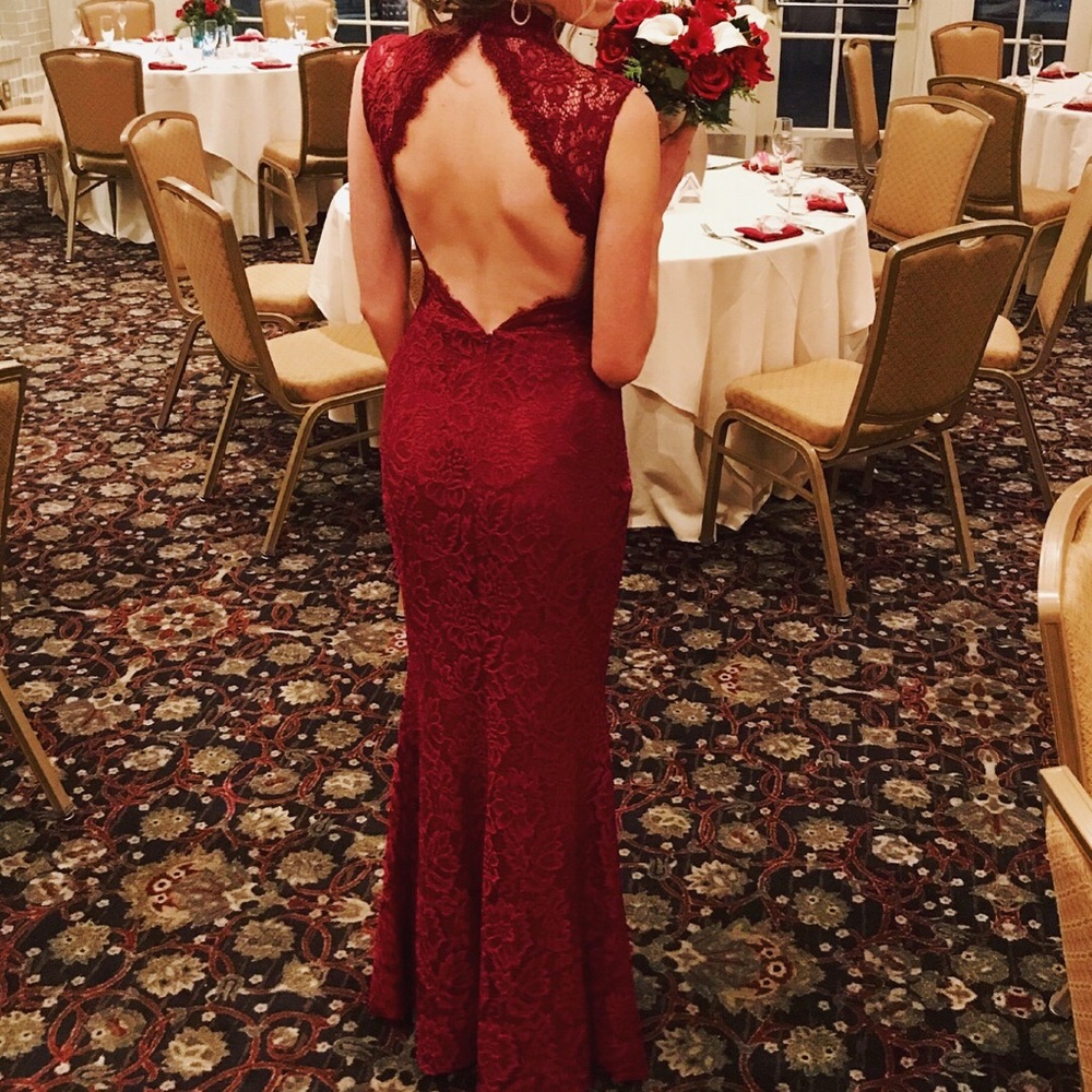 Maroon lace gown
